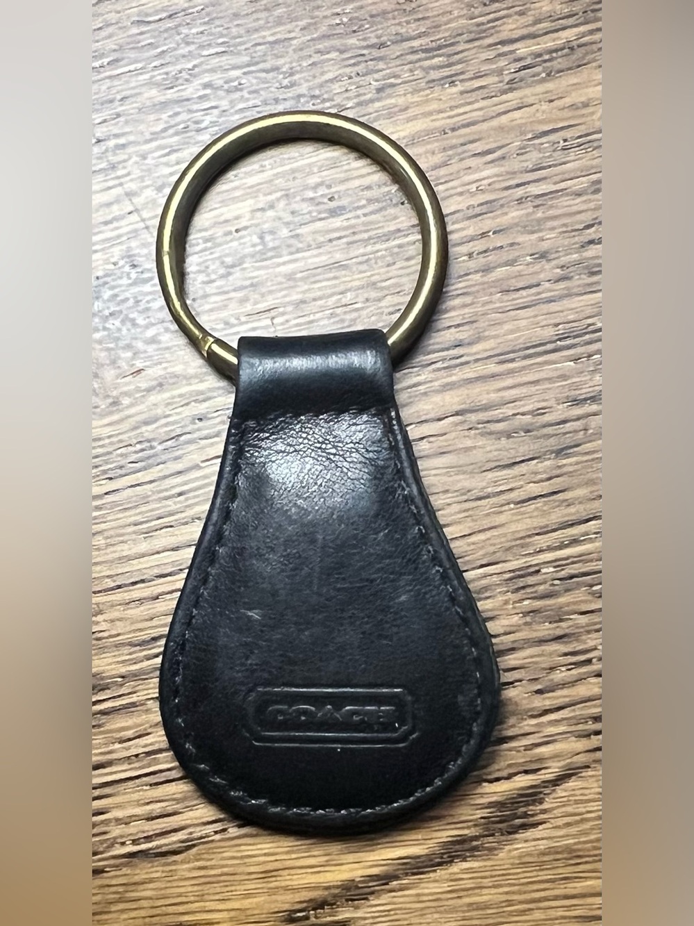 Vintage Coach Black Leather Keychain Brass Key Ring Fob